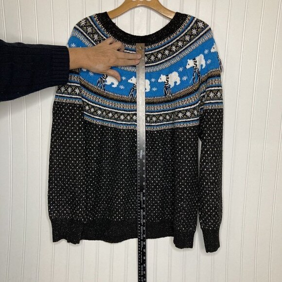 Holiday Time Womens 2X Fair Isle Polar Bears Metallic Tunic Crew Neck Sweater - Picture 8 of 9